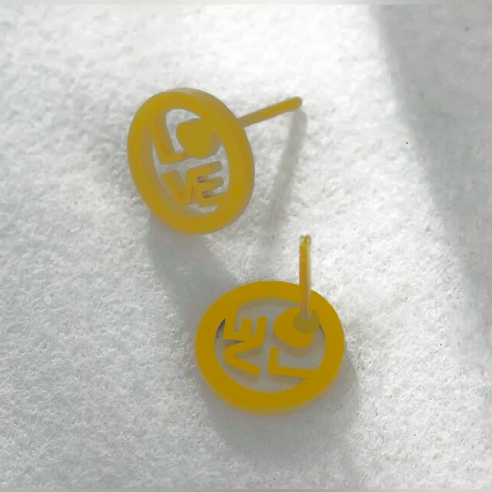 “LOVE” Letters Heart Gold Stainless Steel Cut-Out Circle Romance Mini Tiny Studs - Picture 10 of 11